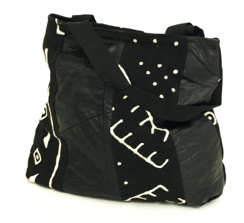 Black Mudcloth and Leatherette Design Bag