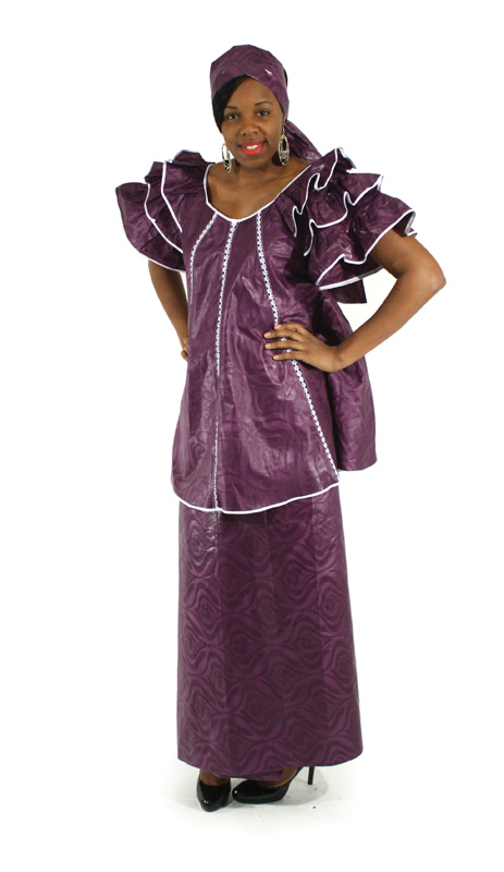 Purple Brocade Pleated Skirt Set