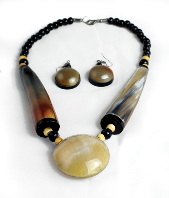 Massive Bone Pendant Beaded Necklace Set