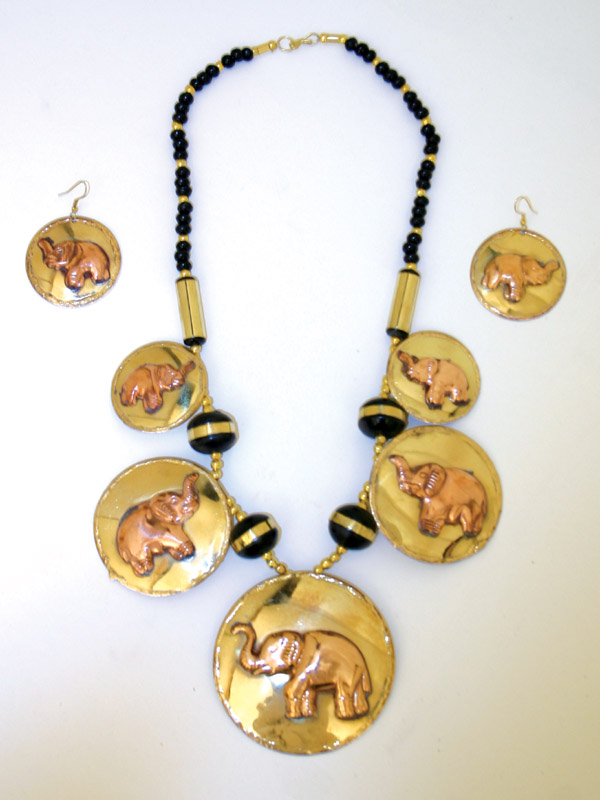 Brass & Copper Elephant Jewelry Set