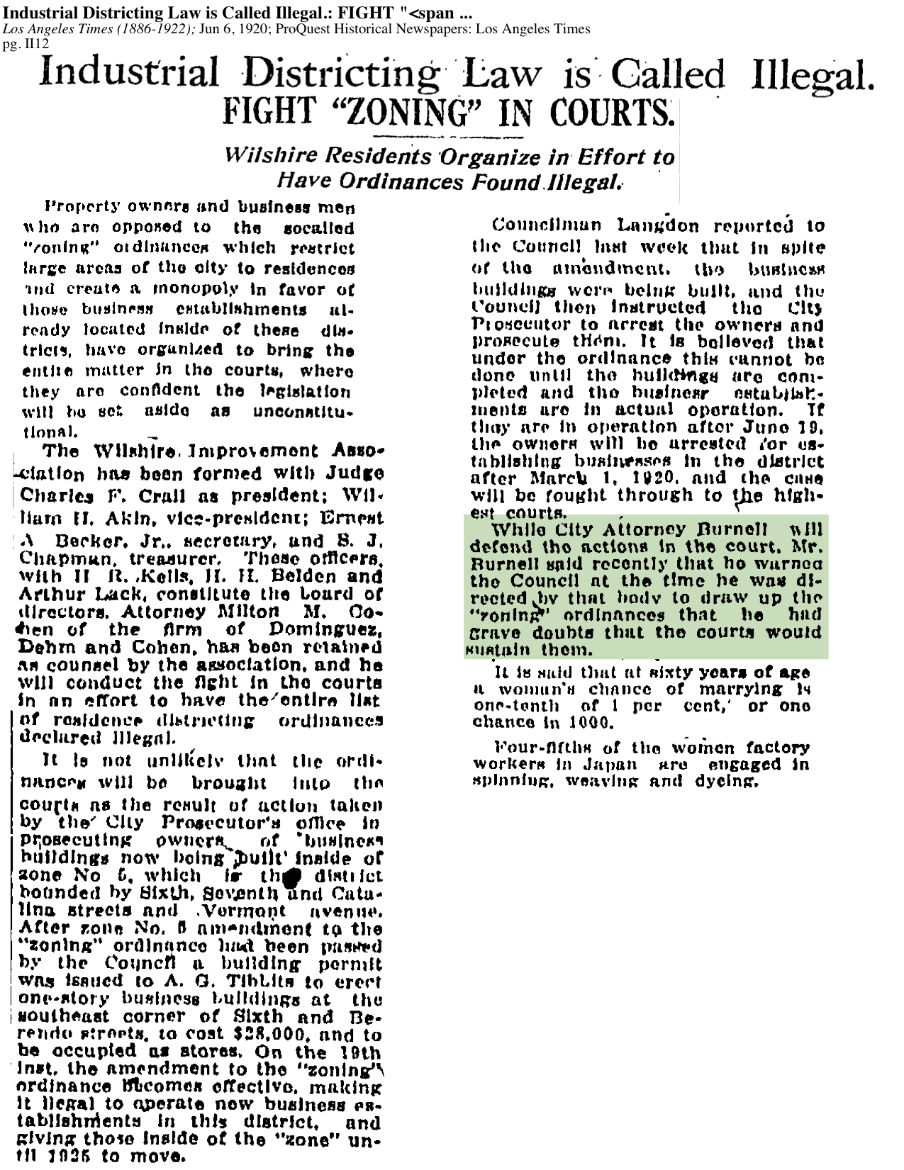 1920-Industrial Districting Law Called Illegal