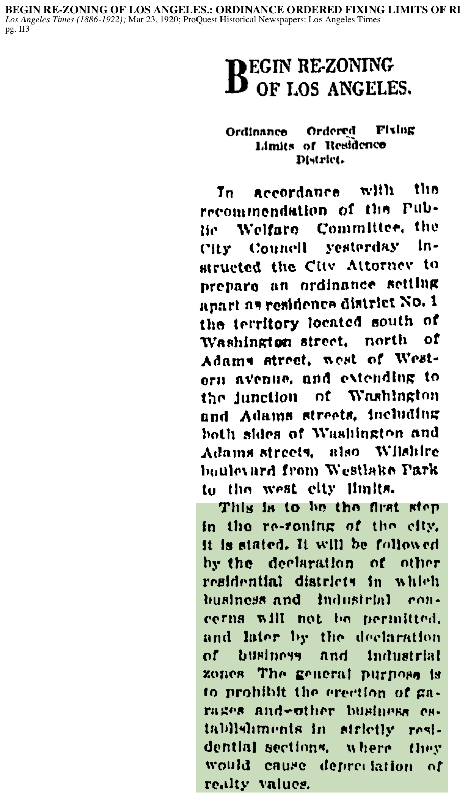 1920-Begin Re-Zoning Of Los Angeles