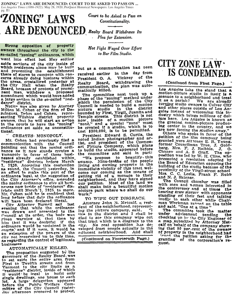 1920-Zoning Laws Denounced