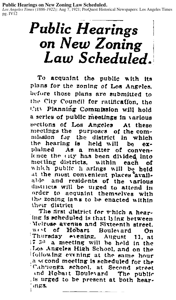 1921-Public Hearings On New Zoning