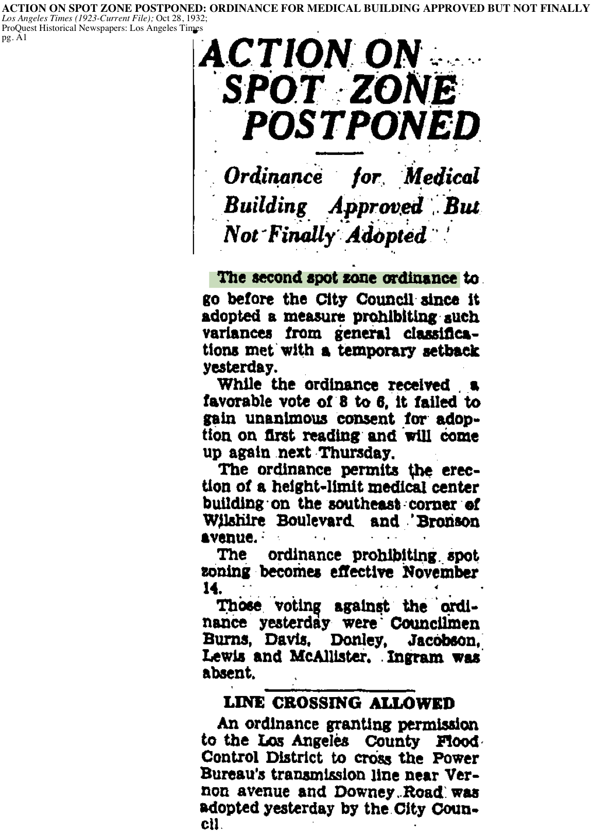 1932-Second Spot Zone Ordinance