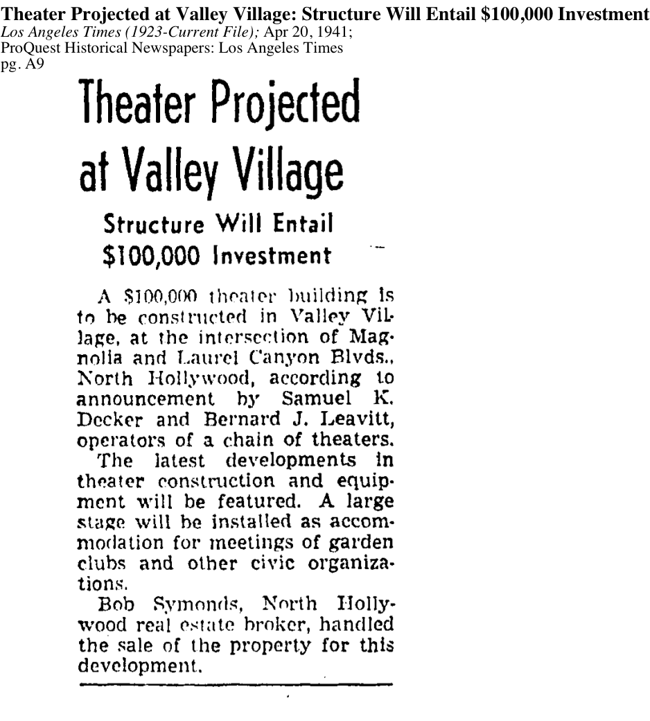 1941-Valley Village Theater