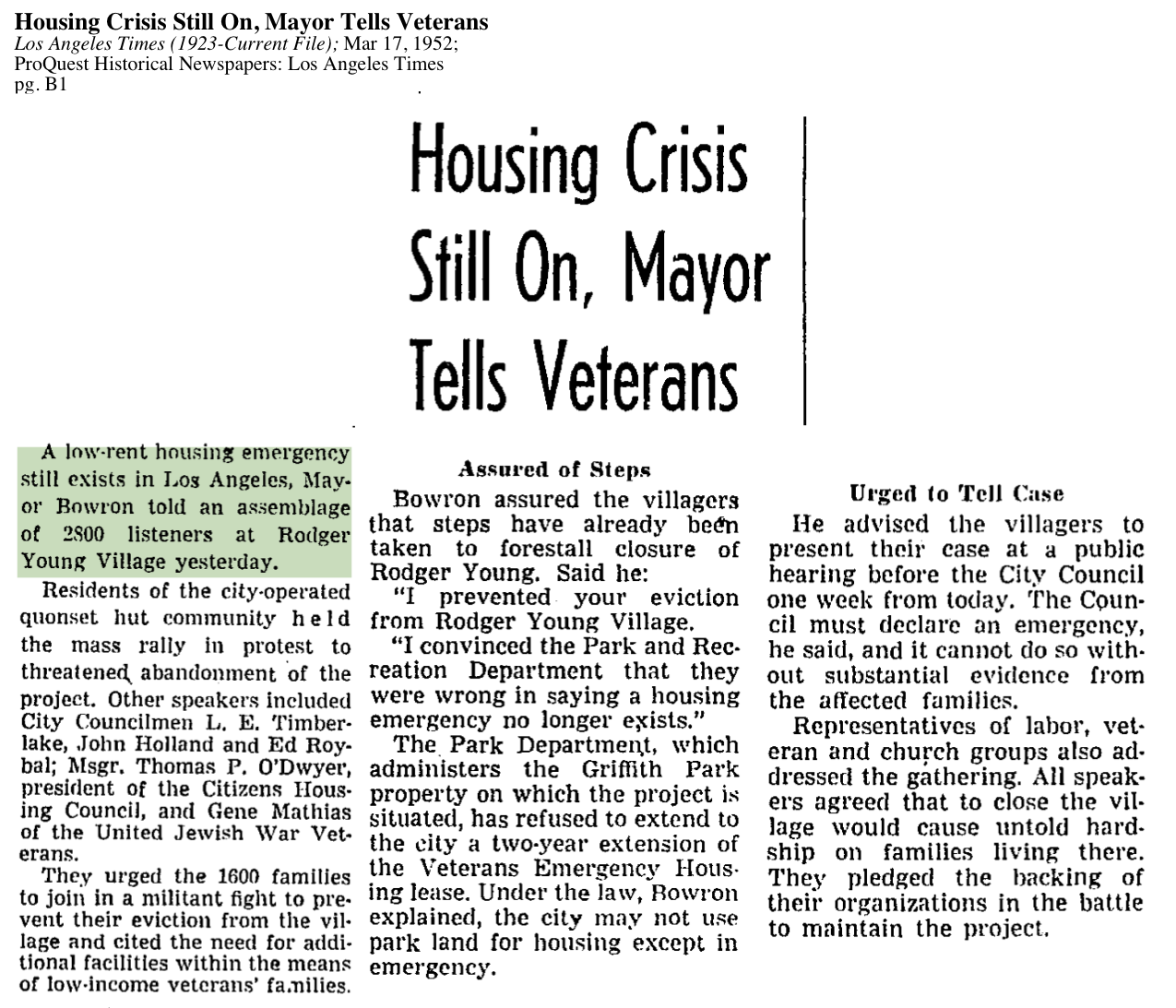 1952-Low Rent Housing Emergency