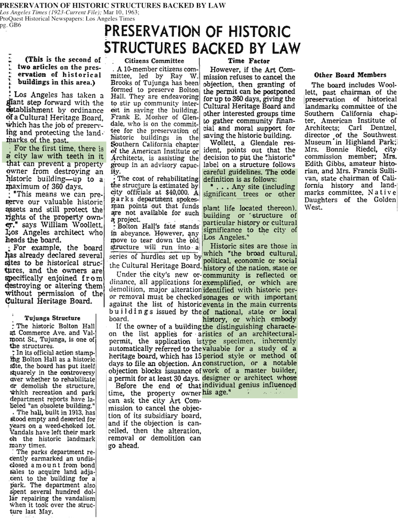 1963-Preservation Of Historic Structures Backed By Law