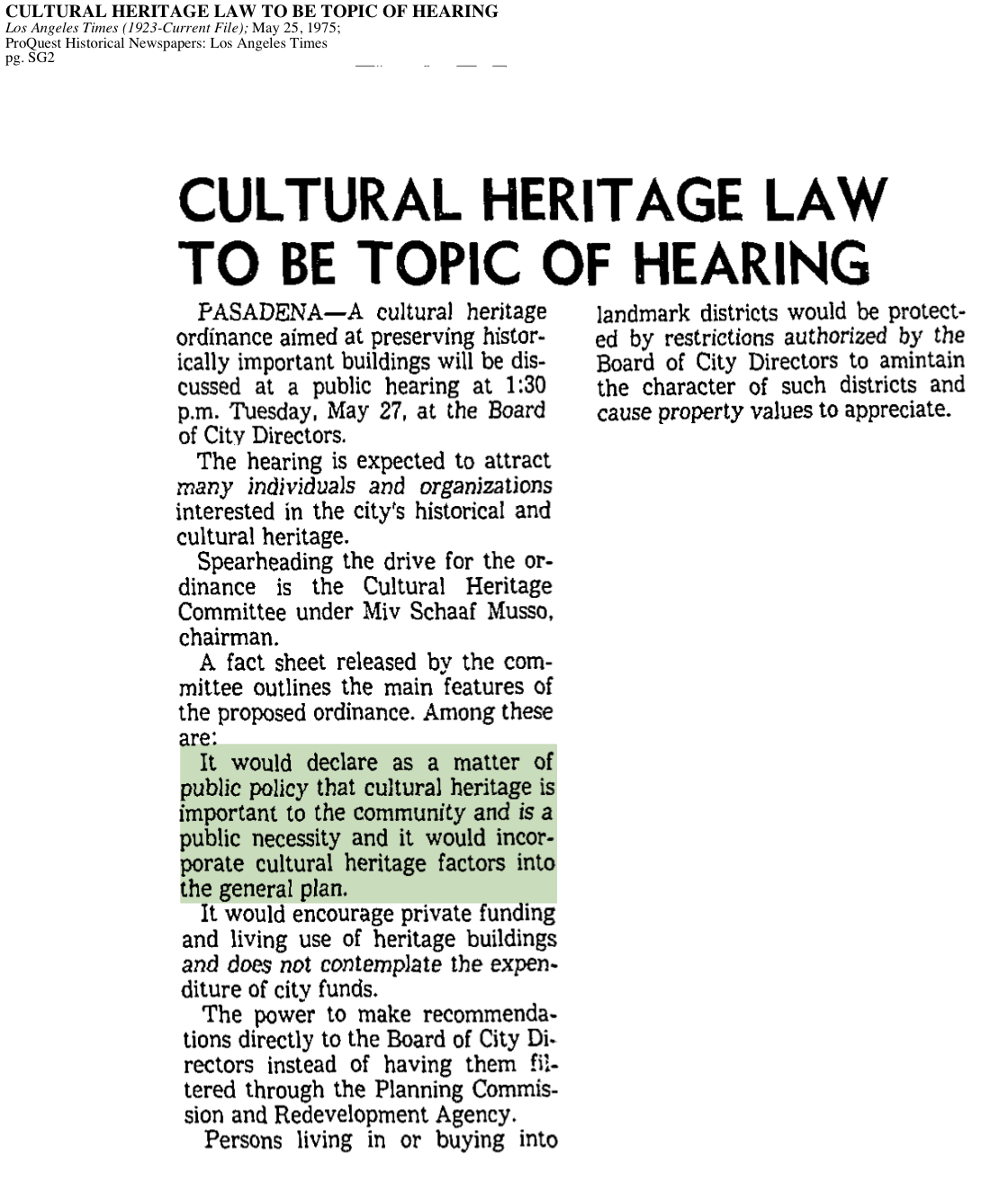 1975-Cultural Heritage Law To Be Topic Of Hearing