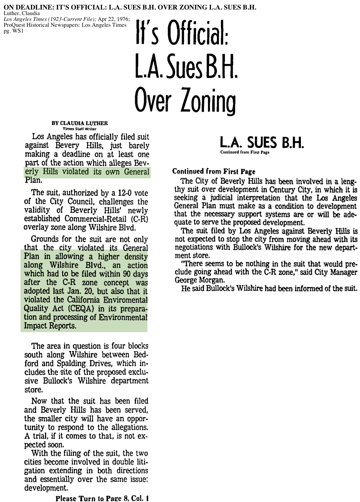 1976-L.A. Sues B.H. Over Zoning