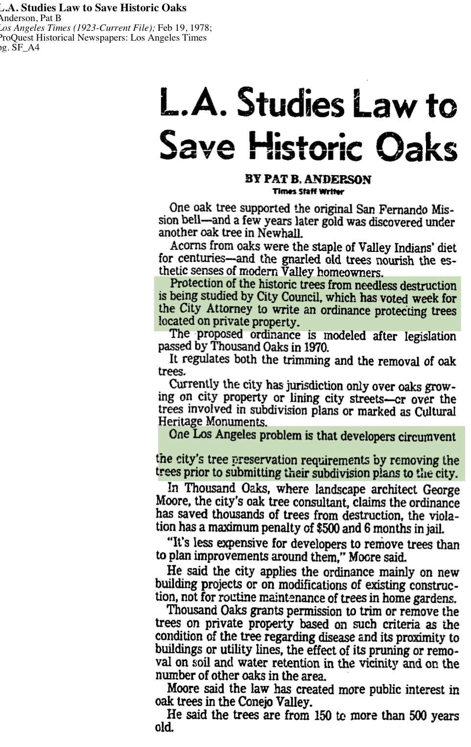 1978-LA Studies Law to Save Historic Trees