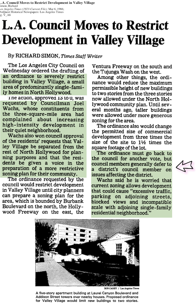 1986- Council Moves To Restrict Development in Valley Village