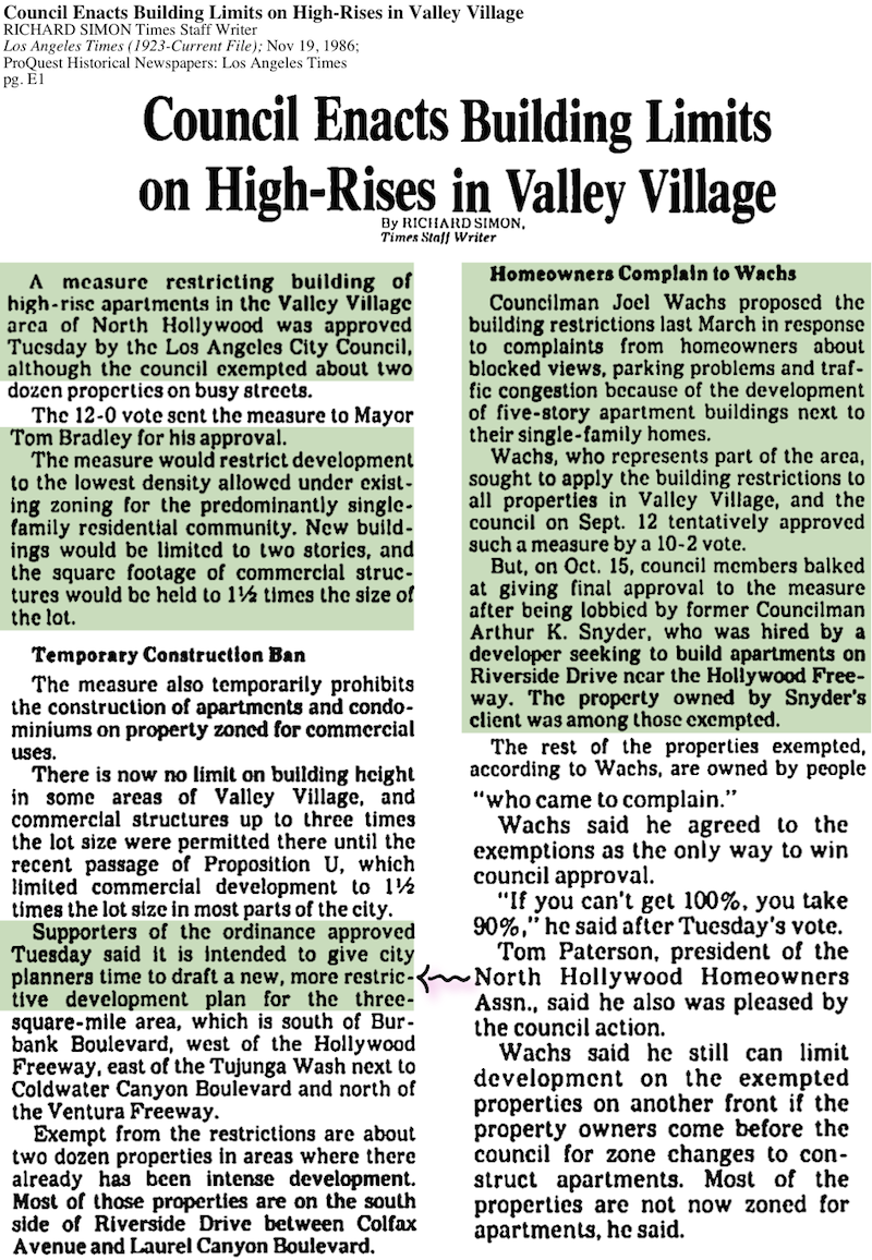 1986-Council Enacts Building Limits on High-Rises in Valley Village