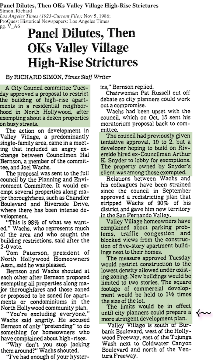 1986-Panel Dilutes, Then OKs Valley Village High-Rise Strictures