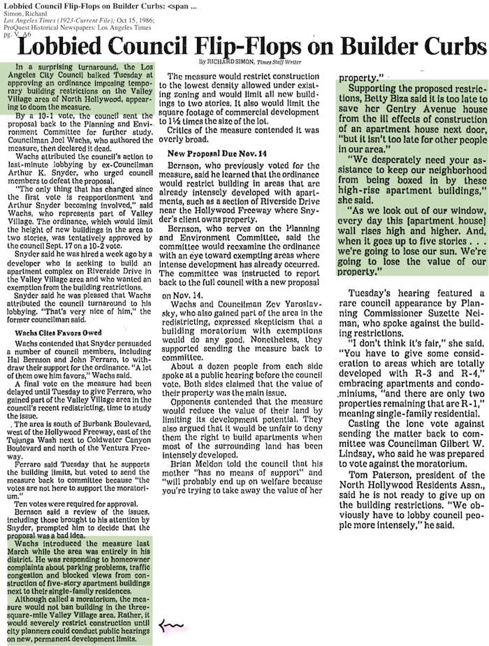 1986-Lobbied Council Flip-Flops on Builder Curbs