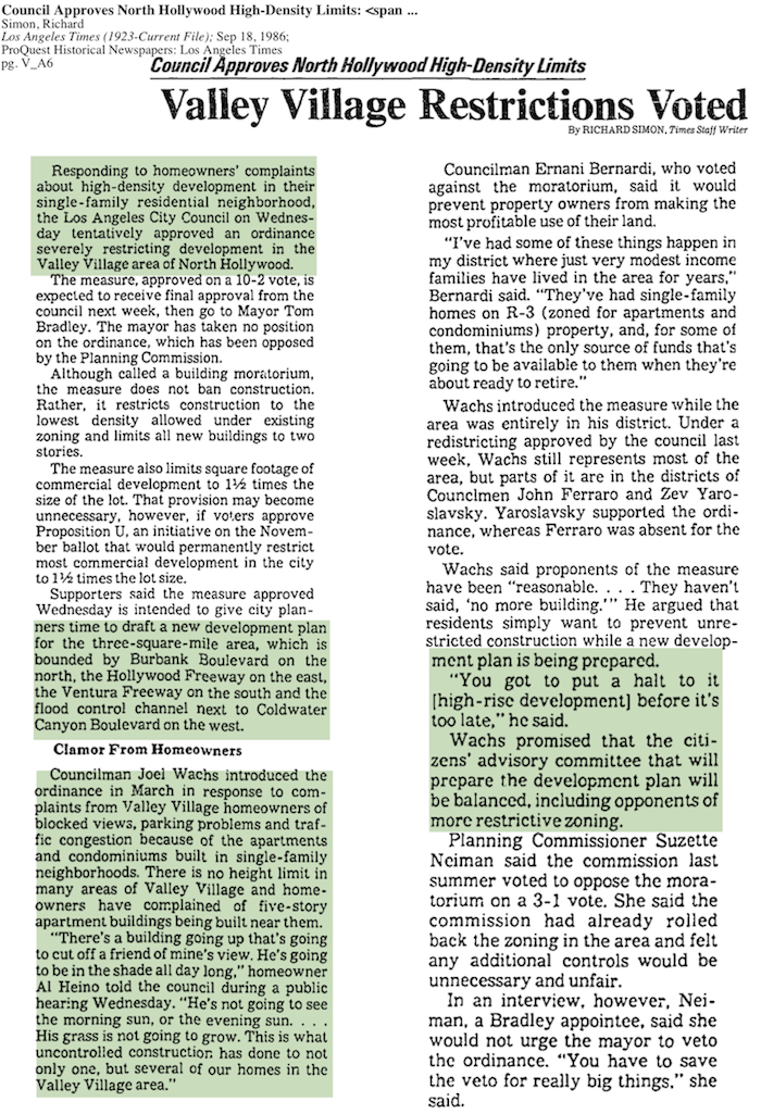 1986-Valley Village Restrictions Voted