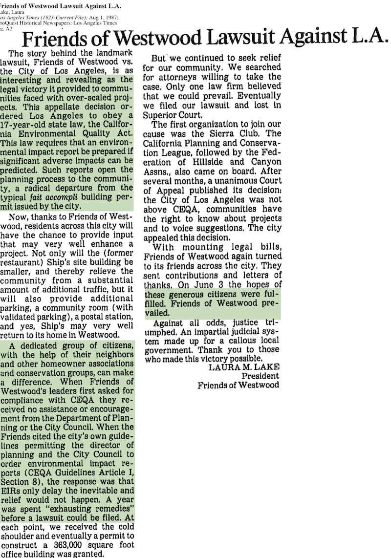 1987-Friends Of Westwood Lawsuit A