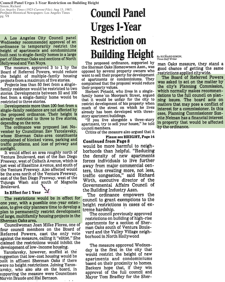 1987-Council Panel Urges 1-Year Restriction on Building Height