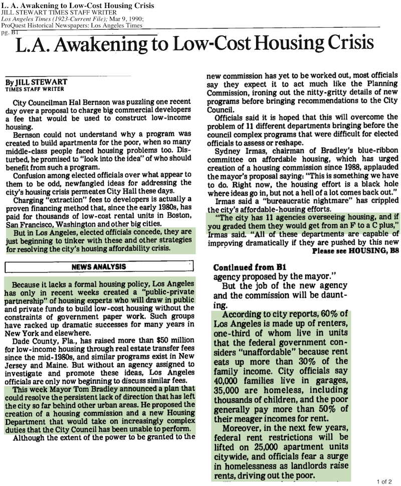 1990-LA Awakening to Low-Cost Housing Crisis