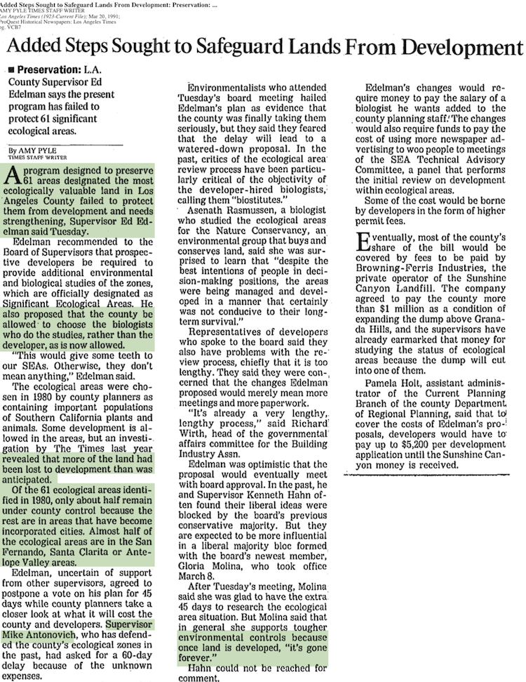 1991-Added Steps Sought to Safeguard Lands From Development