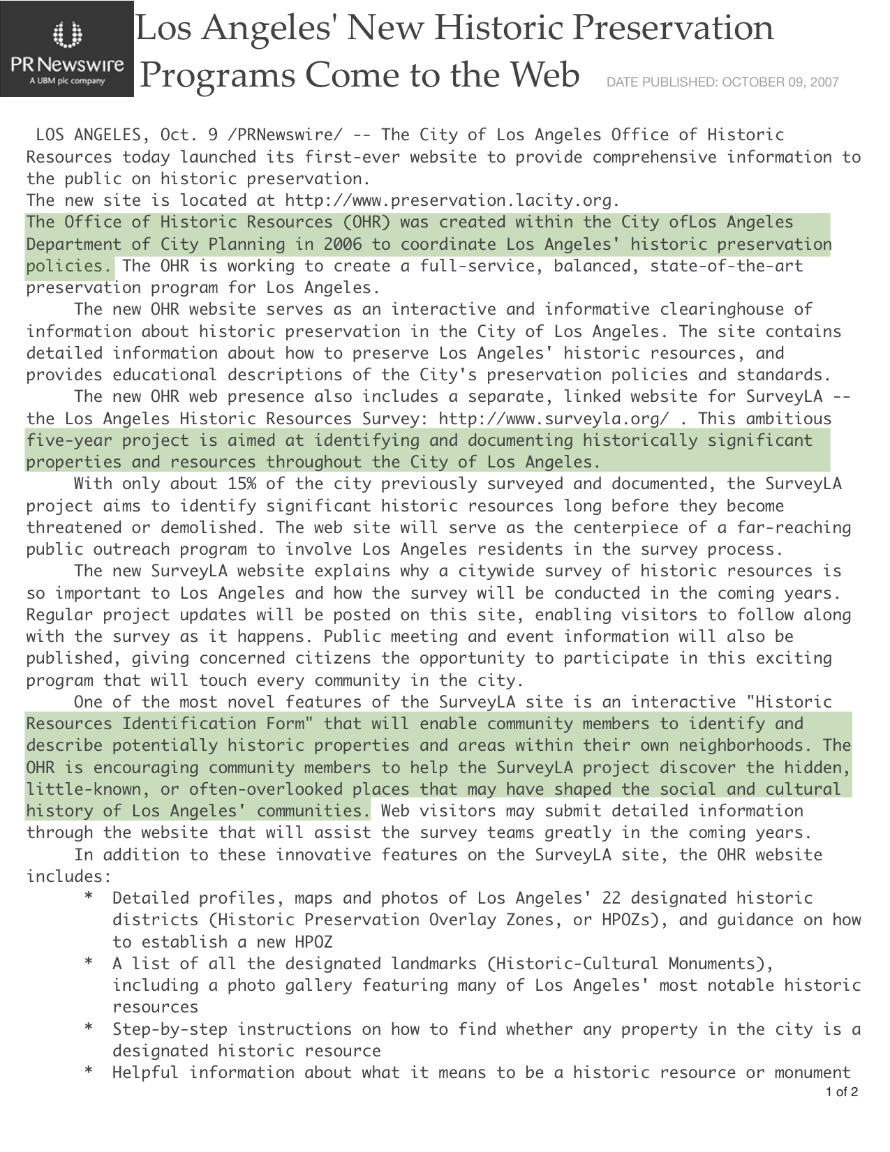 2007-New Historic Preservation Program