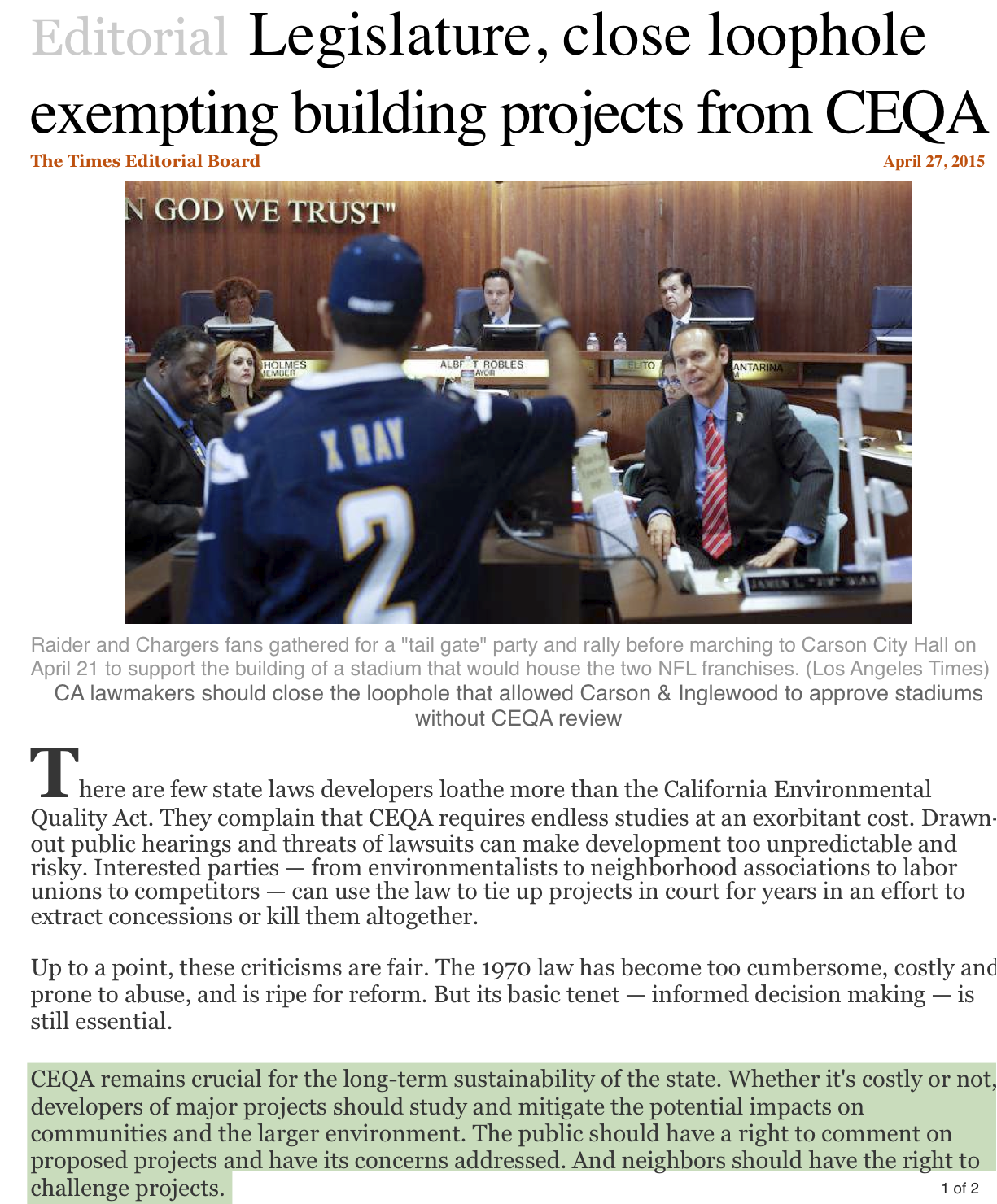 2015-Exempting Building Projects From CEQA