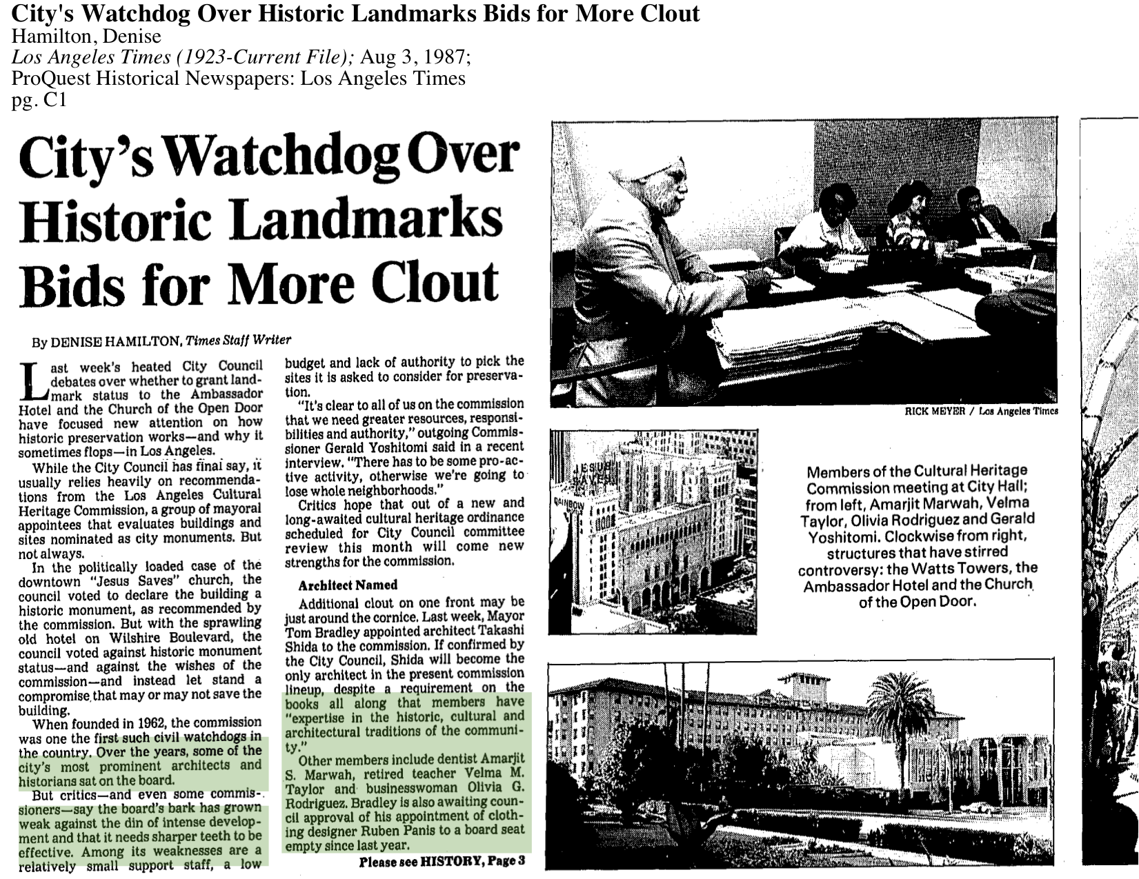 1987-City's Watchdog Over Historic Landmarks