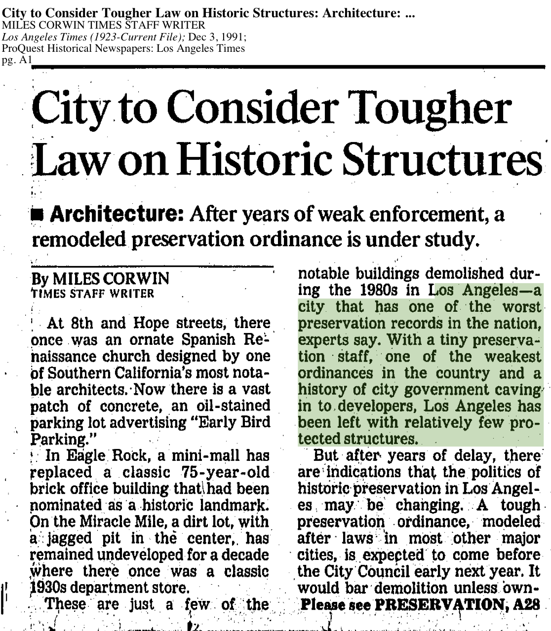 1991-City To Consider Tougher Laws on Historic Structures Considers